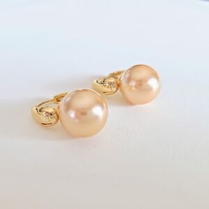 Lustrous Gold Pink Pearl Earrings - Huggies